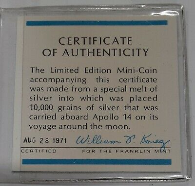 Franklin Mint BU Apollo 14 Silver Mini-Coin in Original Holder w/COA