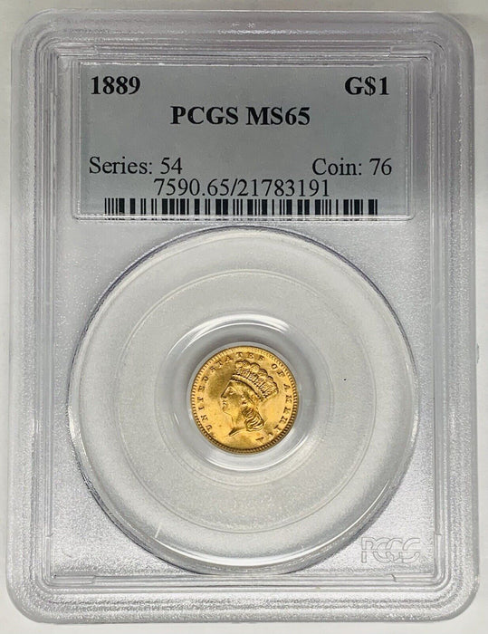 1889 $1 Princess Type 3 Gold Dollar Coin PCGS MS 65