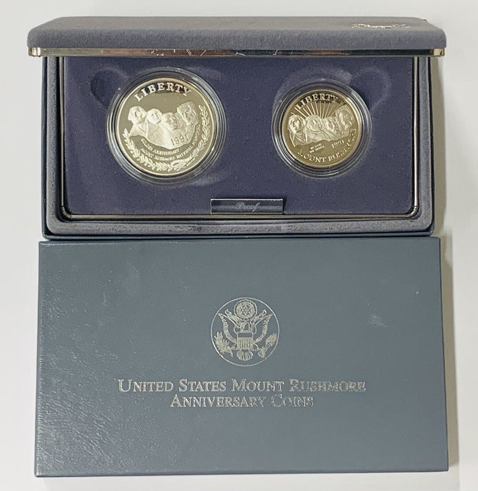 1991 Mount Rushmore Proof Silver $1 Commemorative 2 Coin Set-Box & No COA