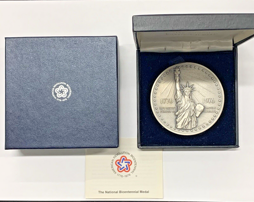 1776-1976 The National Bicentennial Medal, 8.9 OZ Large Silver Medal-Box & COA