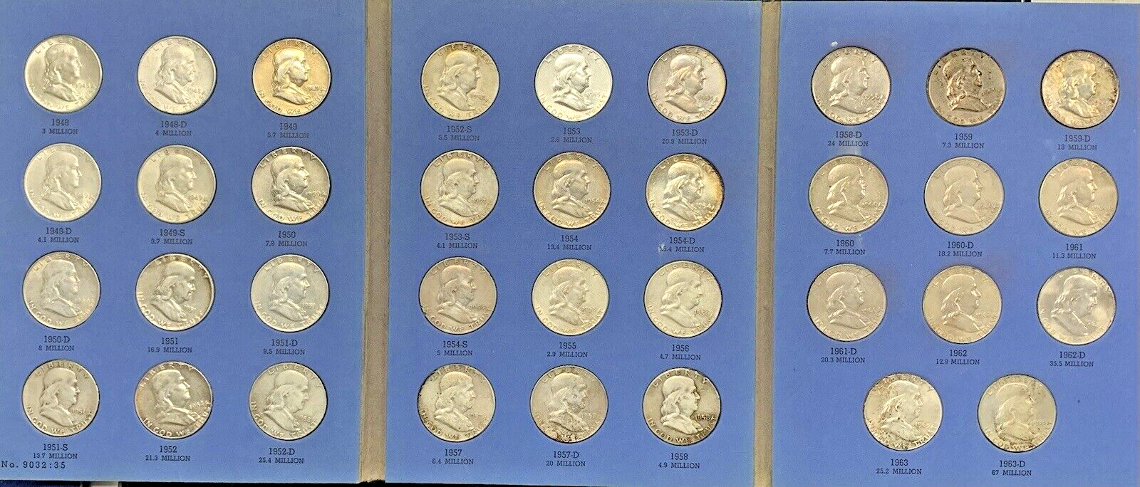 1948-1963 Franklin Half Dollar 50c Coin Complete Set-In Whitman Folder (XX)