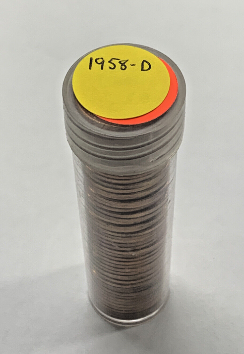 1958-D Lincoln Wheat Cents - Roll of 50 Coins UNC/Toned