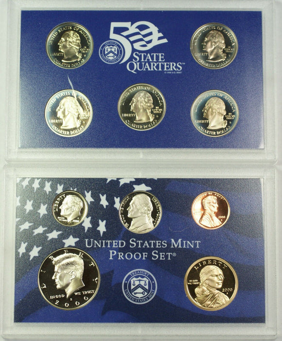 2000-S US Mint Clad Proof Set 10 Gem Coins w/ Box & COA