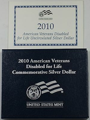 2010 American Veterans Commem UNC Silver Dollar Coin in Original Mint Packaging