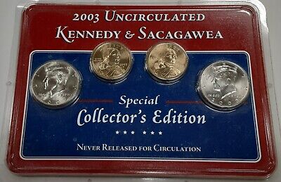 2003 P & D Kennedy Half Dollar and Sacagawea $1 Coin BU Set in Littleton Holder