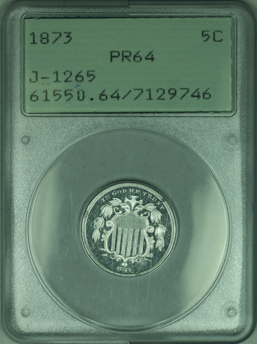 1873 Shield Nickel Pattern Proof 5c Coin PCGS PR-64 OGH Rattler J-1265 Judd WW