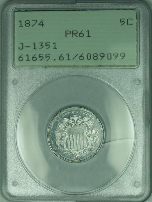 1874 Shield Nickel Pattern Proof 5c Coin PCGS PR-61 OGH Rattler J-1351 Judd WW