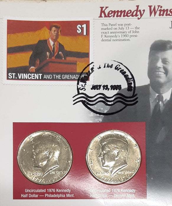 Kennedy Half Dollar Collection w/Stamps on Info Card/1960 JFK Nominated