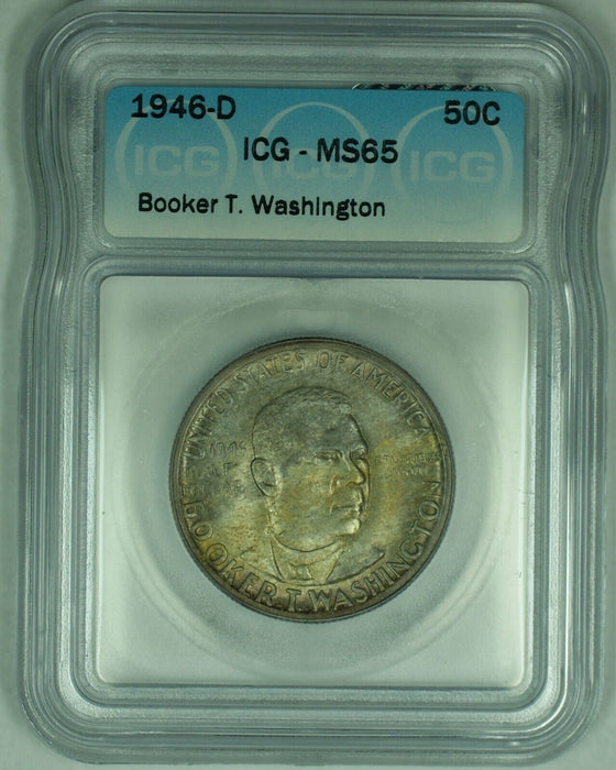1946-D Booker T. Washington Commemorative Toned 50C Half Dollar ICG MS 65 (50) B