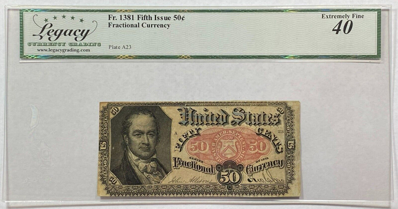 Fr. 1381 5th Issue 50c Fractional Currency  Legacy EF-40 w/Comments