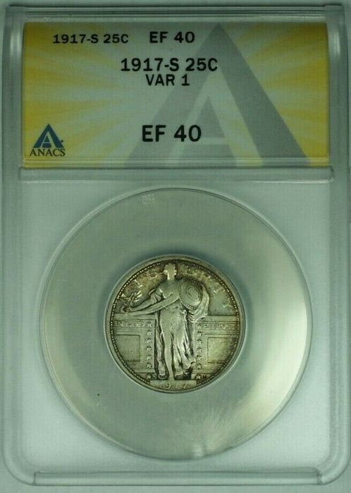 1917-S Var 1 Standing Liberty Silver Quarter 25c Coin ANACS EF-40  (38)