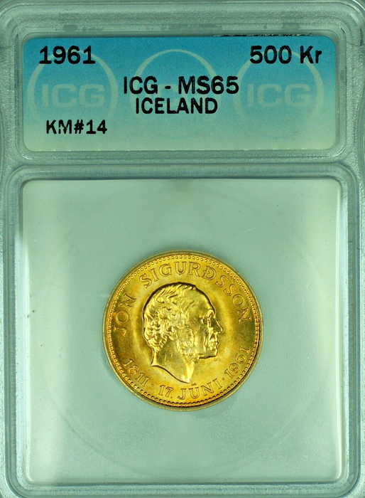1961 Iceland 500 Kronur Gold Coin ICG MS 65