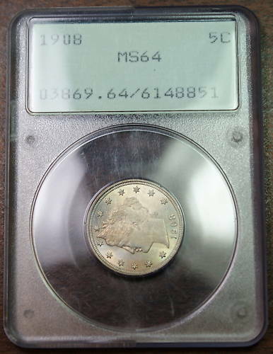 1908 Liberty V Nickel, PCGS MS-64, OGH Rattler Coin  Fully Struck