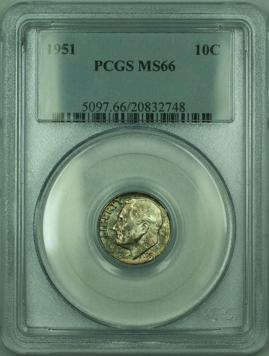 1951 Roosevelt Silver Dime 10c PCGS MS-66 Vibrant Colorful Toning Toned (30)