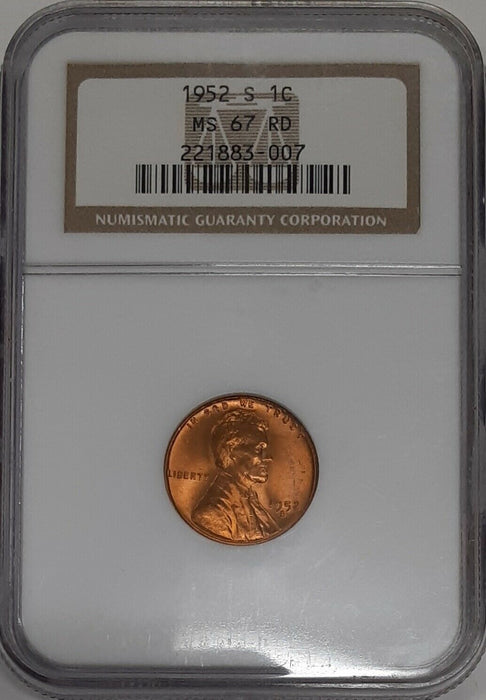 1952-S Lincoln Wheat Cent 1c NGC MS-67 RD