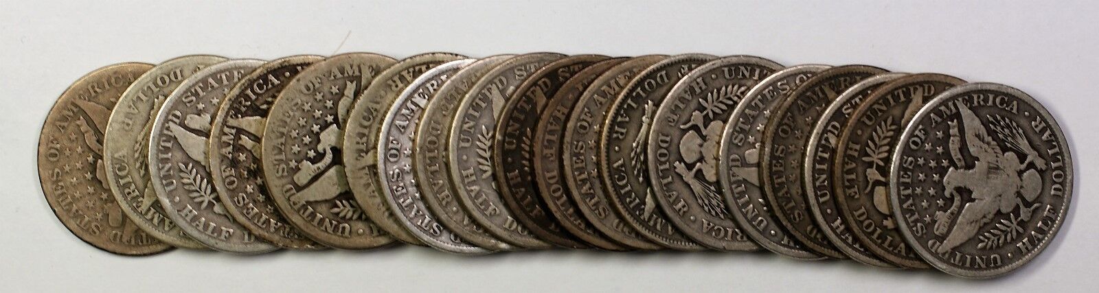 1911 Barber Half Dollar 50c Roll 20 Circulated 90% Old Silver Coins Lot