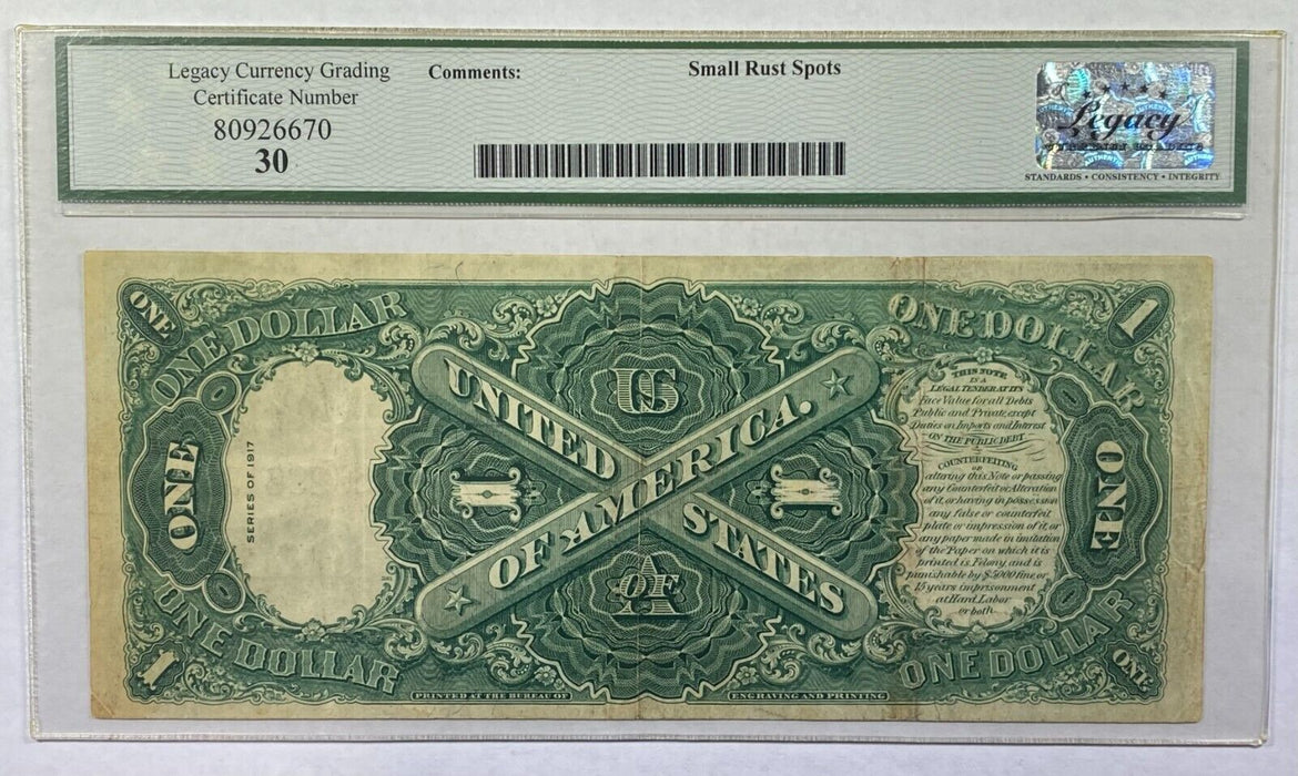 Series 1917 $1 Legal Tender Note Fr. 39 Legacy VF-30 w/Comments