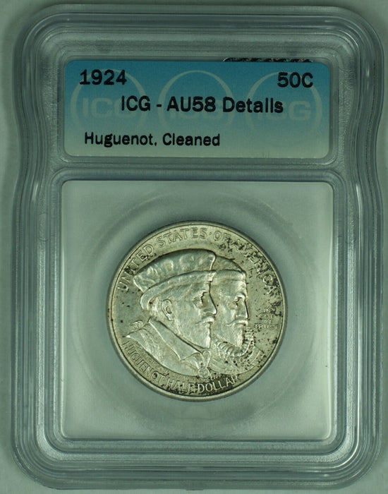 1924 Huguenot Commemorative 50C Half Dollar ICG AU 58 Details (50)