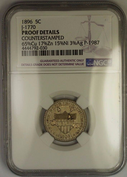 1896 Mint Stamped 4 Nickel Pattern 5c Coin NGC Proof J-1770 Judd WW