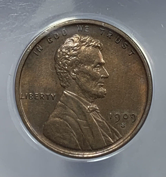 1909-S VDB Lincoln Wheat Cent .1c ANACS AU 58 Details Cleaned