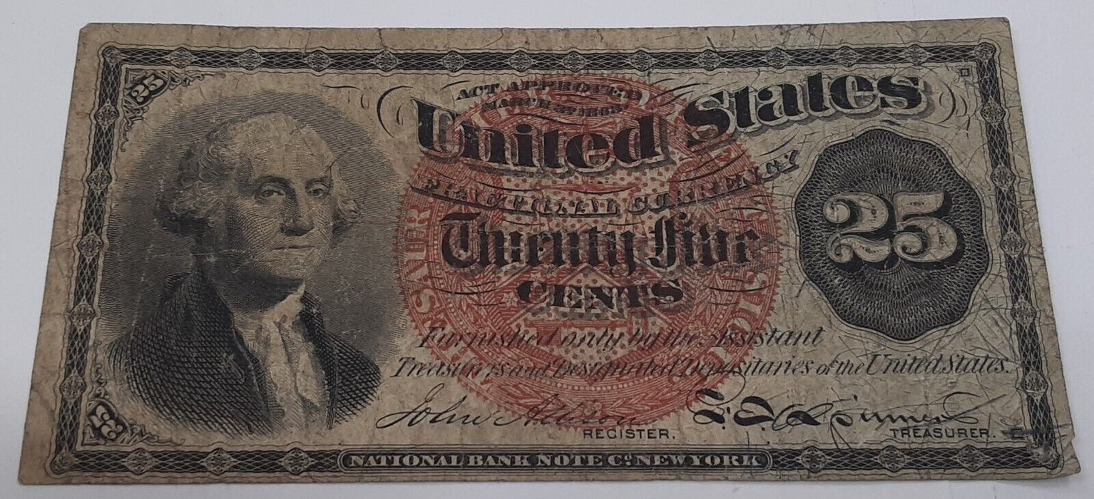 4th Issue Fractional Currency 25 Cent Note Washington Fr. 1307  VF w/Hole
