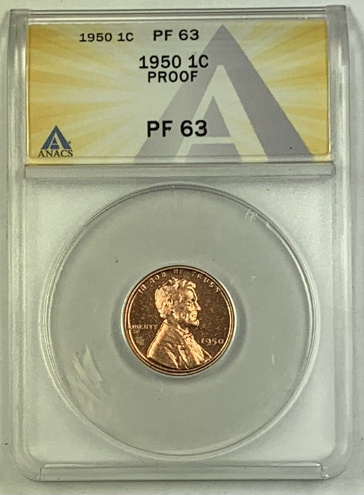 1950 Proof Lincoln Wheat Cent ANACS PR 63 RD (B)