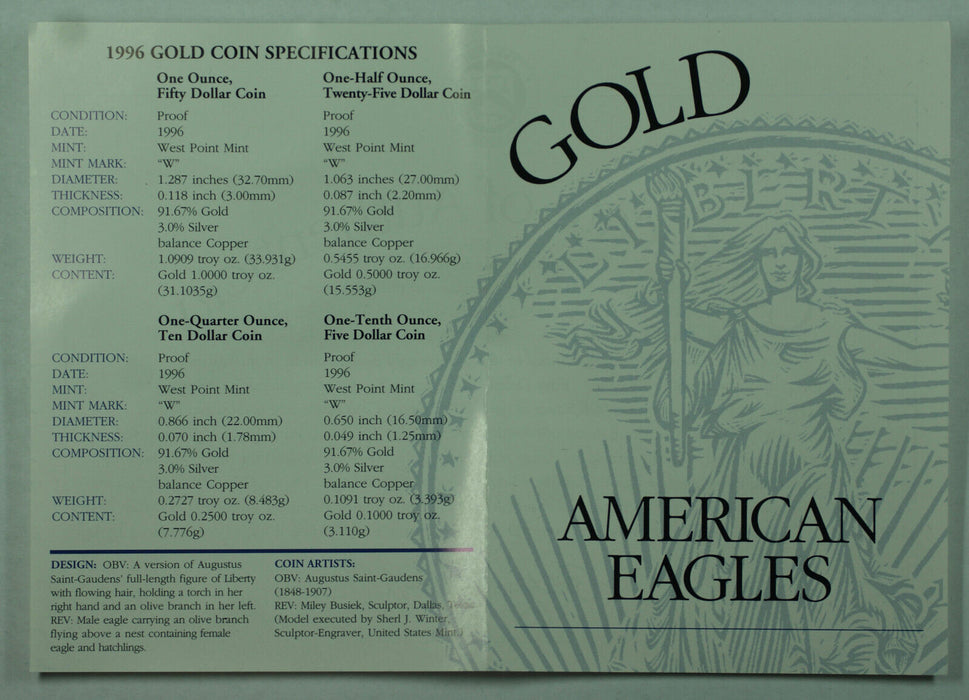 1996 American Eagle Gold Proof 4 Coin Set AGE in Box w/ COA