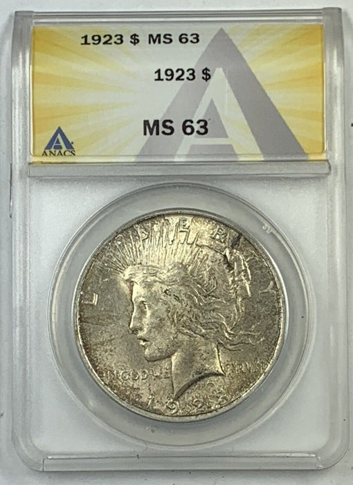 1923 Peace Silver $1 Dollar Coin ANACS MS 63 B
