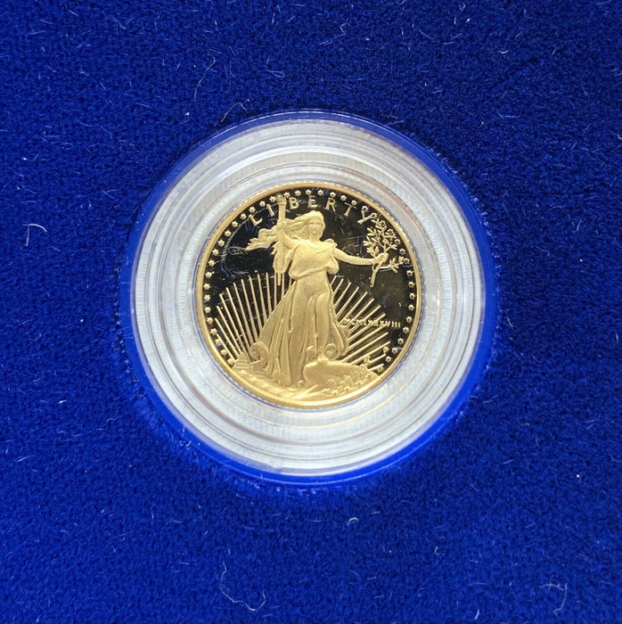 1988-P $5 American Proof Gold Eagle, 1/10 OZ Fine Gold Coin-Box & COA