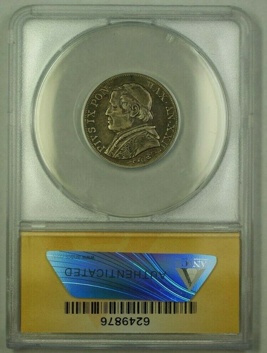 1867-R Papal States Year XXII 1 Lira Coin ANACS VF 25