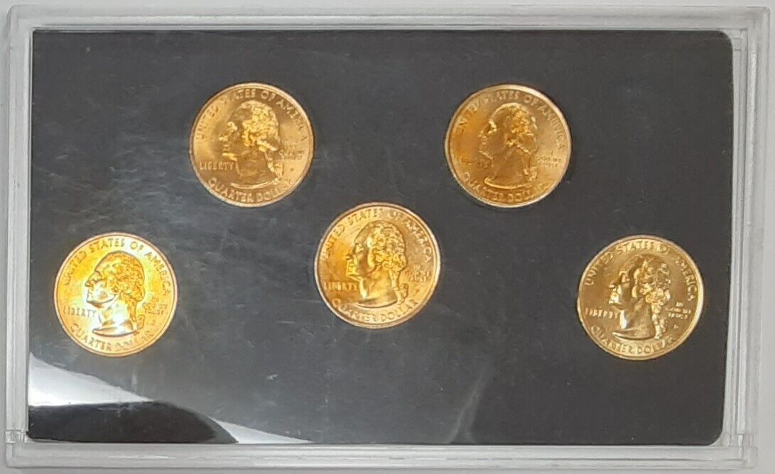 1999 Statehood Quarters Gold Plated Set - 5 Coins Total in Case