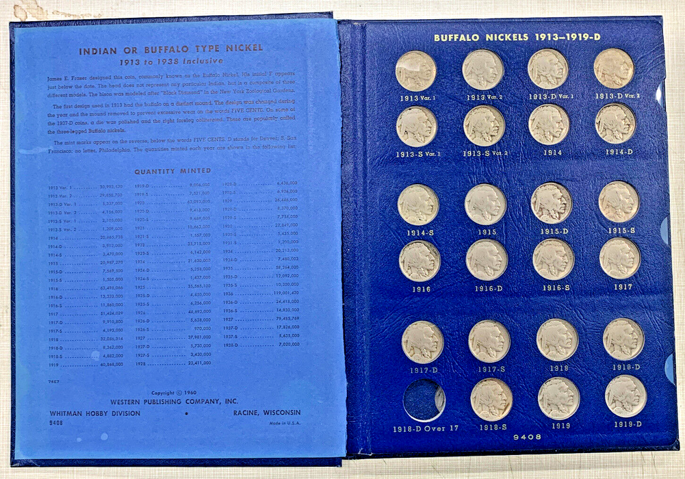 1913-1938 Buffalo Nickel Complete Set-Whitman Deluxe Album 3 LEG BUFFALO (A)