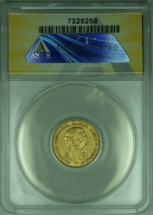 1888-A Germany-Prussia 10M Mark Gold Coin ANACS AU-55