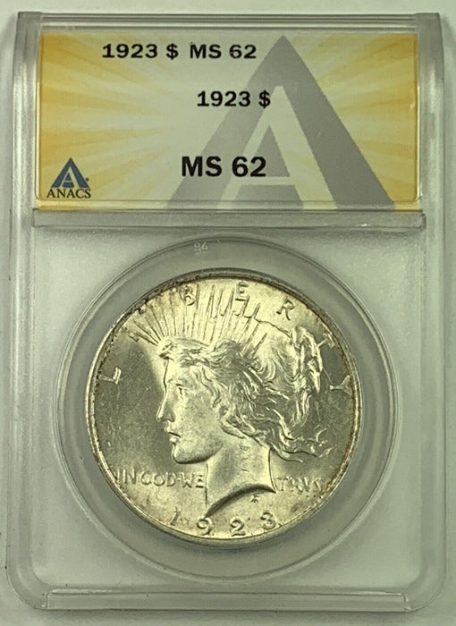 1923 Peace Silver $1 Dollar Coin Toned ANACS MS 62 B