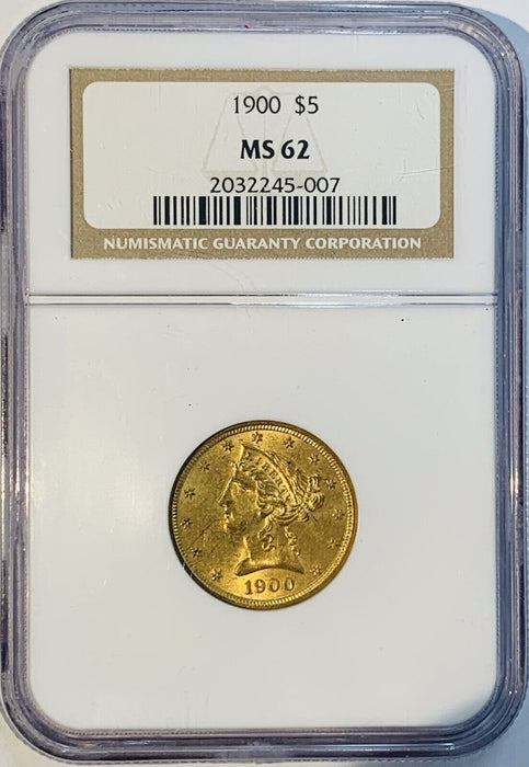 1900 $5 Gold Liberty Head Half Eagle NGC MS 62