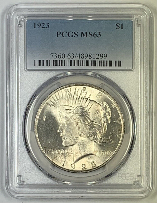 1923 Peace Silver $1 Dollar Coin PCGS MS 63 (6) D