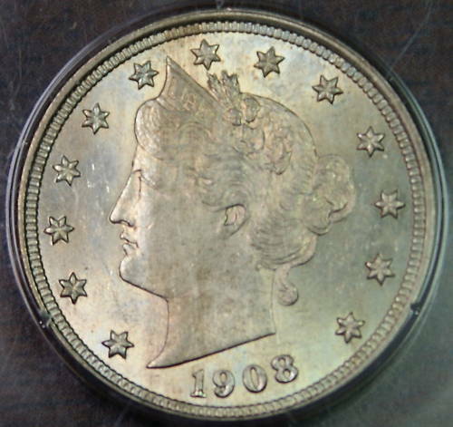 1908 Liberty V Nickel, PCGS MS-64, OGH Rattler Coin  Fully Struck
