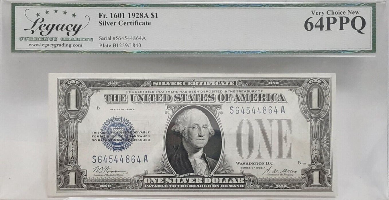 1928-A $1 Silver Certificate FR# 1601 S-A Block Legacy Very Ch New 64PPQ   H