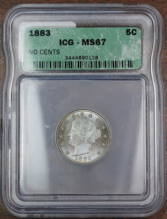 1883 "No Cents" Liberty Nickel Coin, ICG MS-67 (a)