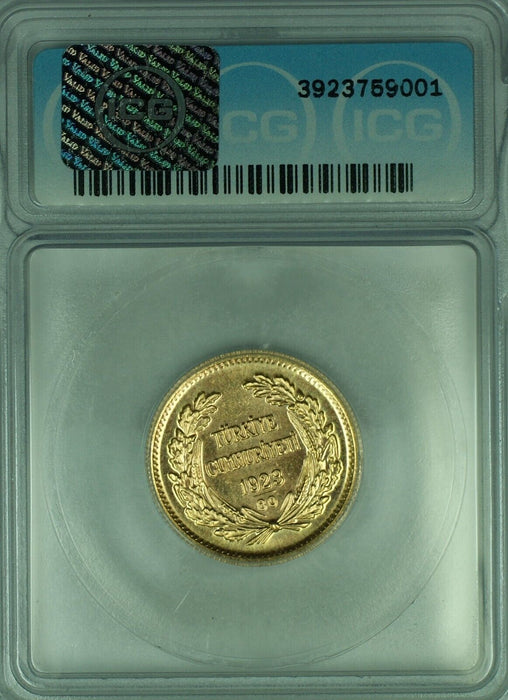1923/80 Turkey 100 Kurush Gold Coin ICG MS 64