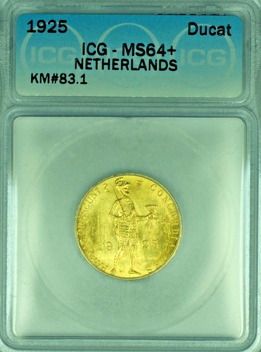1925 Netherlands Ducat Gold Coin ICG MS 64+