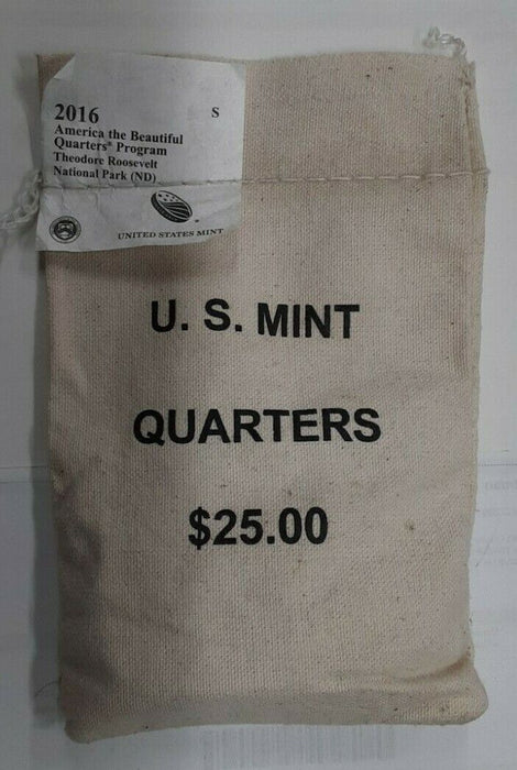 $25 (100 UNC coins) 2016-S T. Roosevelt NP ND  ATB Quarters in Mint Sewn Bag
