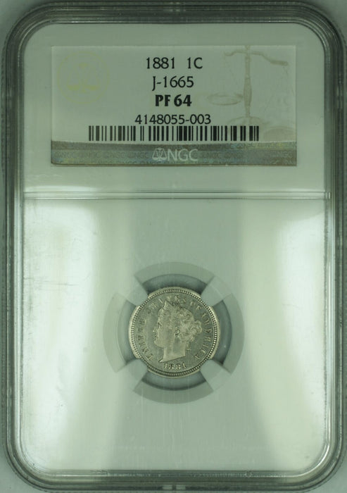 1881 Proof 1c Cent Penny Pattern Coin J-1665 NGC PF-64 WW -Like Liberty V Nickel
