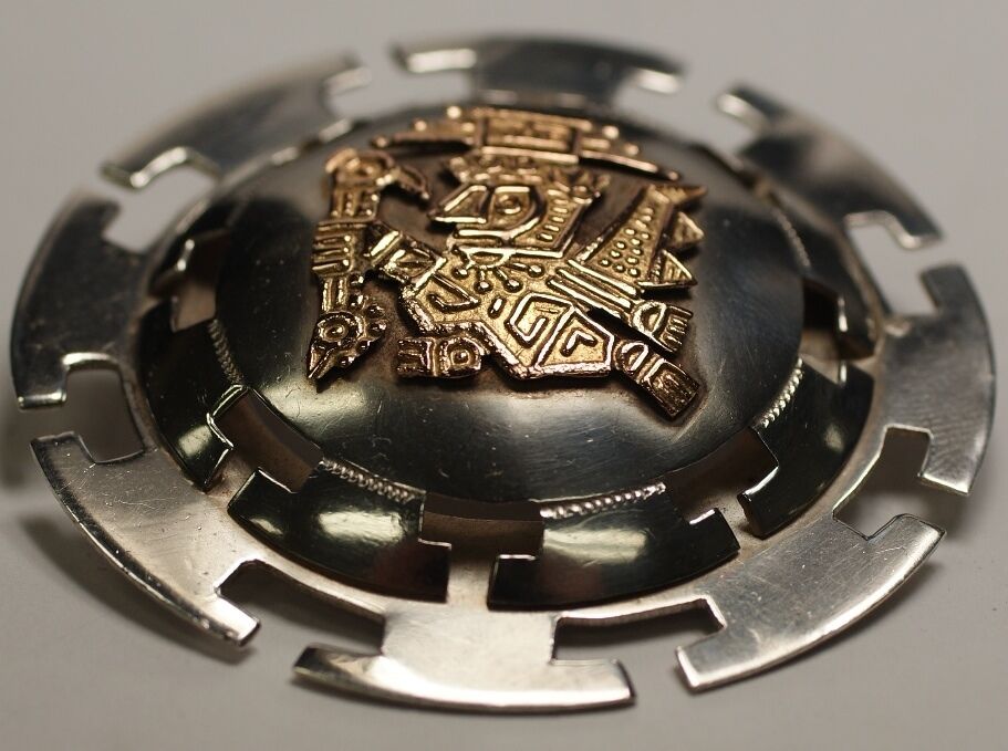 Sterling Silver & 18K Gold Pendant Handmade in Peru 925 AMD Pin Brooch