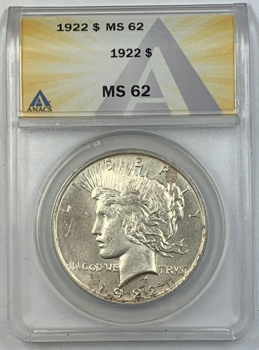 1922 Peace Silver $1 Dollar Coin ANACS MS 62