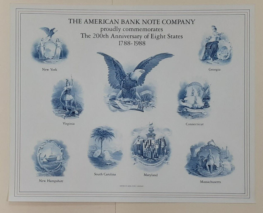 Souvenir ABNCo Card SO 59 200th Anniv Eight States Eagle with eight state seals