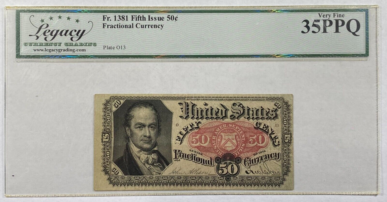 Fr. 1381 5th Issue 50c Fractional Currency "Crawford"  Legacy VF-35PPQ