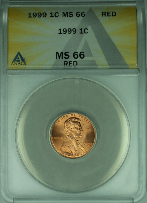1999 Lincoln Memorial Cent 1c ANACS MS-66 RED Wide AM Variety (39)