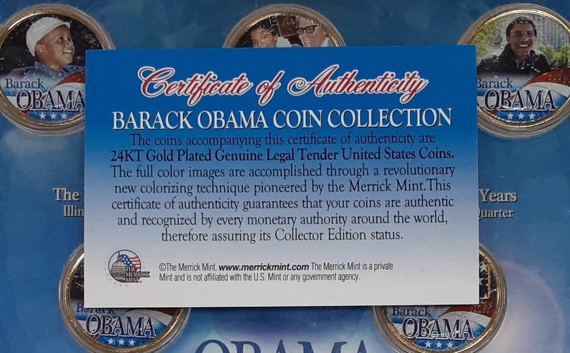 The Obama Collection 5 Colorized & Gold-Plated Quarters in Info Case