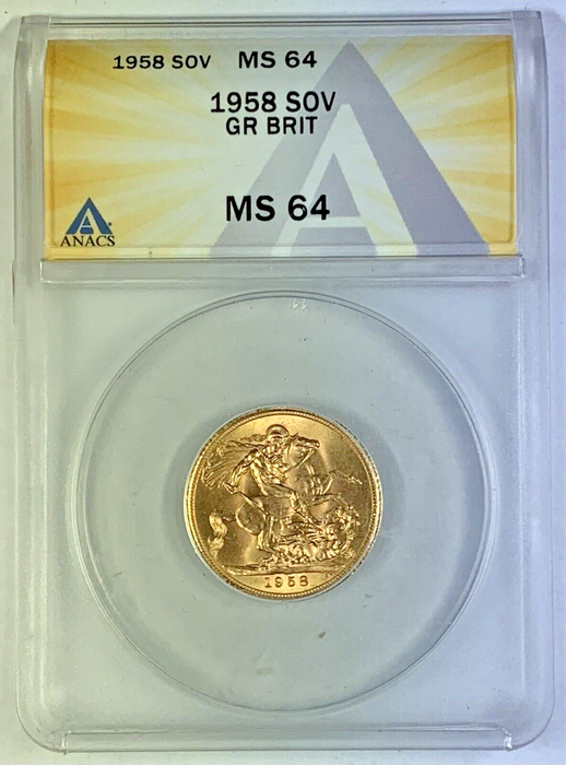 1958 Great Britain 1 Sovereign Gold Coin ANACS MS 64